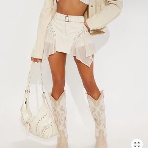 Fashion Nova Cream Mini Skirt with Lace Details